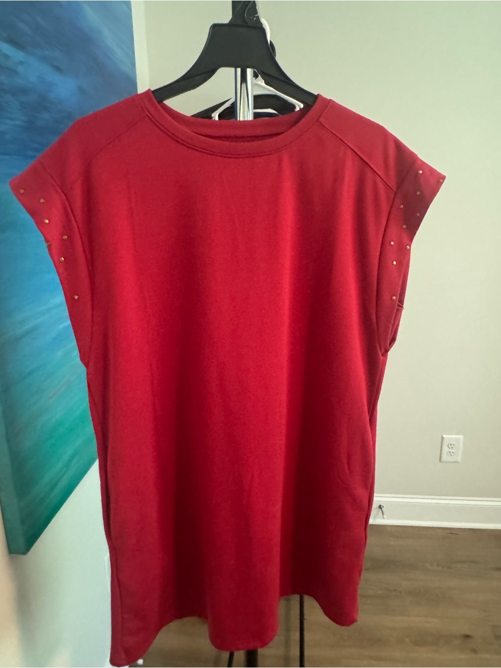 Red Stud-Accent Women's Sleeveless Tee